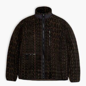 NWT RAINS Heavy Fleece Jacket L Unisex Wood Black Monogram Oversized Boxy